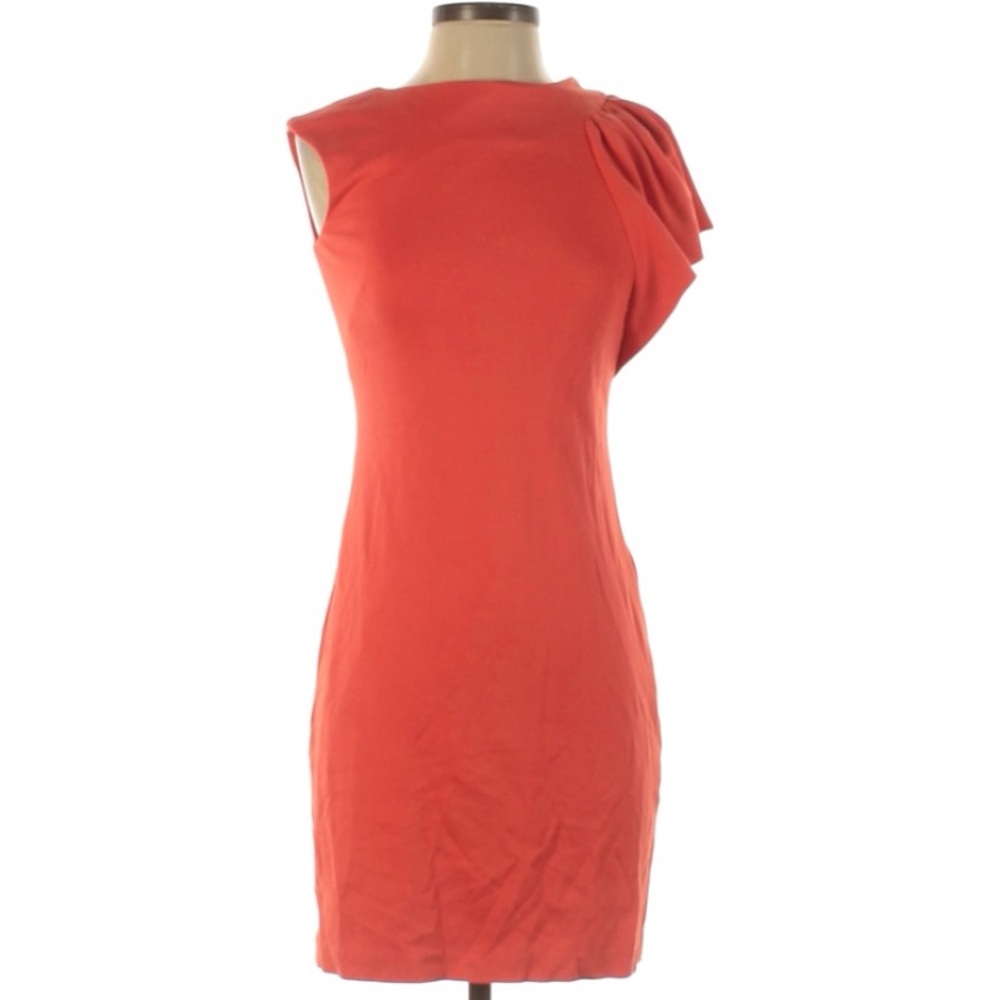 Milly of New York Coral Sheath Dress with Ruffle Detail